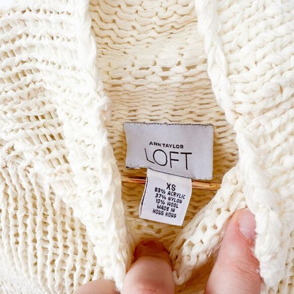 Vintage Ann Taylor LOFT Cream Knit Turtle Neck Short Sleeve Sweater XS - Picture 4 of 7